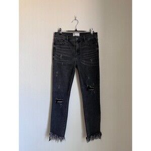 Free People Great Heights Frayed Skinny Jeans in Washed Black Size 27